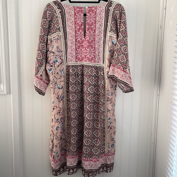 Sundance Everyday Dream Dress pink brown cream boho floral crochet loose size S - Picture 5 of 16